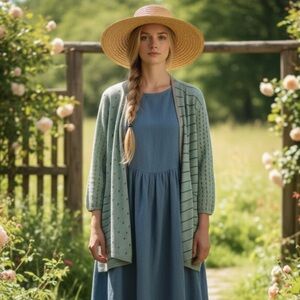 Gudrun Sjödén Line and Dot Cardigan Organic Cotton Folk Art Sweater Size Large